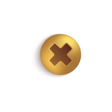 Top view head of screw or bolt with cross-cut 3d vector illustration isolated. Ilustração Stock