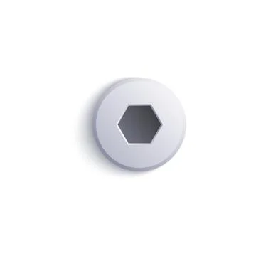 Top view head of screw or bolt metal 3d realistic vector illustration isolated. Ilustração Stock