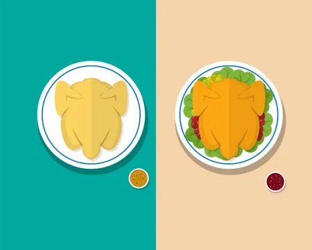 Top view Headless Steamed chicken and Roasted duck Stock Illustration