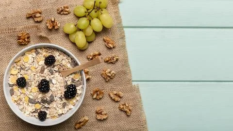 Top view healthy breakfast table Stock Photos