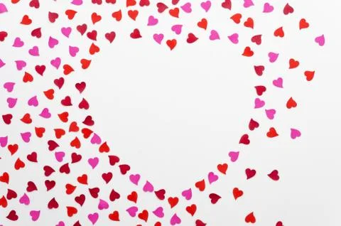 Top view heart shaped border arrangement with small hearts with copy space for 8 Stock Photos
