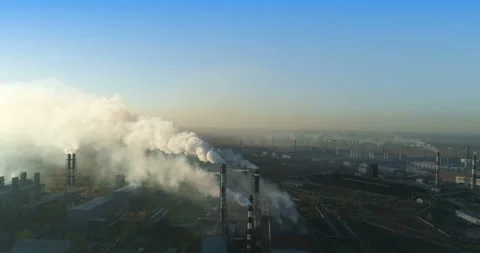 Top view of heavy industry plant. Environmental pollution. Steel factory. Stock Footage