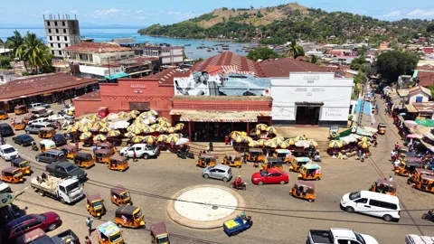 Top view of Hell-Ville urban area and Bazar Be, Nosy Be island, Madagascar Stock Footage 325561045