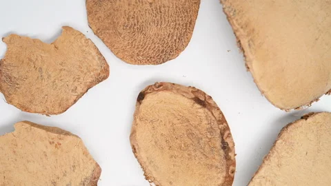 Top view herb CuSanLeng or Sparganii Rhizoma or Vinegar Processed Common Burr Stock Footage 151300997