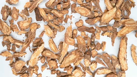 Top view herb DangGuiWei or Angelicae Sinensis Radix or Tip of Chinese Angeli Stock Footage 157572017