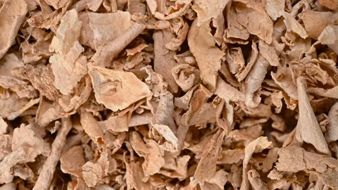 Top view herb JiangPi or Zingiber officinale Rosc or Ginger peel rotating Stock Footage 149688183