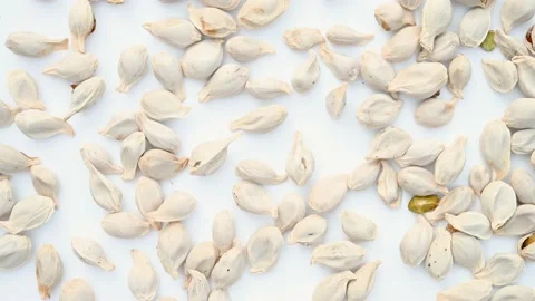 Top view herb JuHe or Semen Citri Reticulatae or Tangerine Seed rotating Stock Footage 194490106