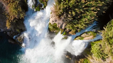 Top view of a high waterfall falling into the mediterranean sea. Clean ecology Stock-Footage 142819841