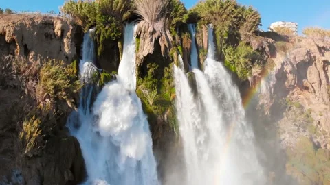 Top view of a high waterfall falling into the mediterranean sea. Clean ecology Stock-Footage 142820166