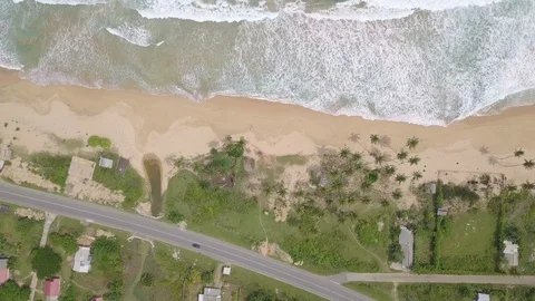 Top view of high way and sea waves at the beach Stock Footage 113136262