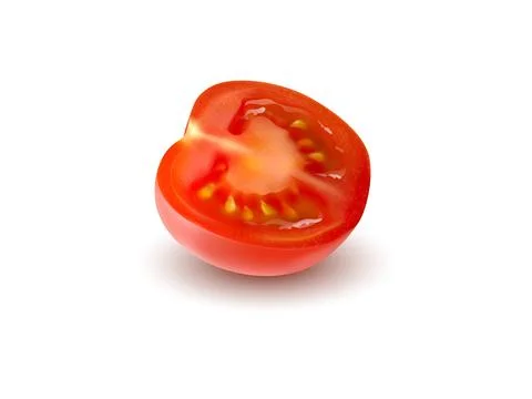 Top view of a highly realistic vector half tomato with visible seeds and juic Stock Illustration