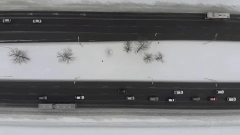 Top view of highway during snowfall Stock Footage 105808818