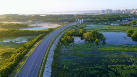 Top view of the highway landscape traffic transport Stock Footage 301345411