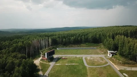 Top view highway road. Road in nature forest. Media. Aerial view on a sunny Stockbeeldmateriaal 148490901