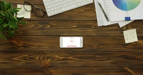 Top view on the horizontal smartphone with white screen on which circle with Stock Footage 95054871