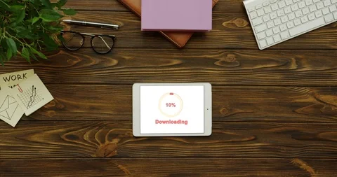 Top view on the horizontal tablet computer with white screen on which circle Stock Footage 95068934