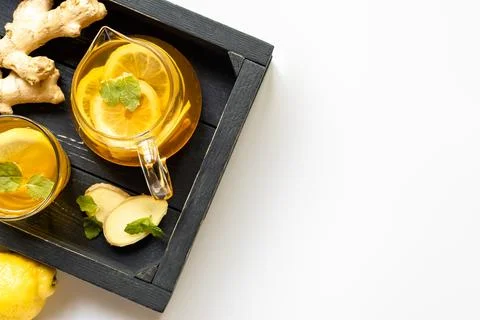 Top view hot tea ginger Stock Photos