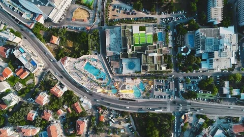 Top view of the hotel with a swimming pool Stock Footage