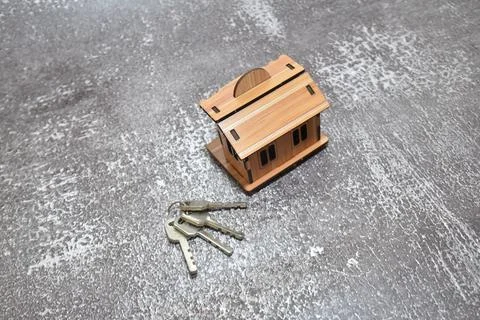 Top view house model with keys. Foto stock