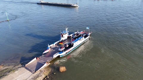 Top view hover above ferry before departure Stock Footage 331207439