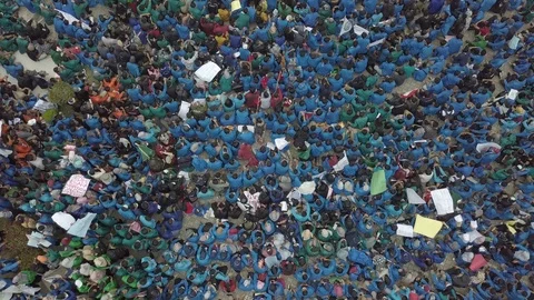 Top view Huge crowd of students demonstration who protested the policies Stock Footage 125061855
