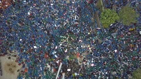 Top View of huge demonstration crowd who rejected the policies of the government Stock Footage 125033658