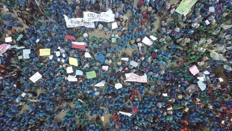 Top View of Huge demonstration crowd who protested the policies of the governmen Stock Footage 125063635