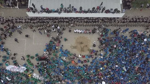 Top View of Huge demonstration of students who protested the policies Video stock 125062032