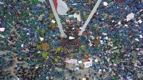 Top View of Huge students demonstration who rejected the policies Stock Footage 125060576
