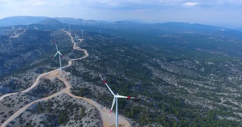 Top view of Huge Wind Turbines Stock Footage 74913551
