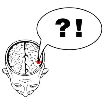 Top view of human brain in head, questioning mind Ilustración de archivo