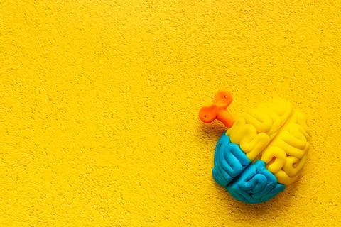 Top view of human brain made of clay. Mental health concept Stock Photos