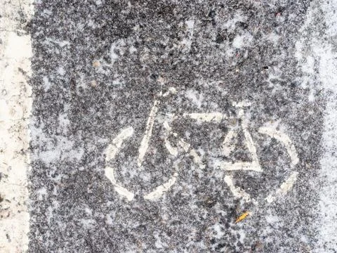 Top view of ice-covered bicycle lane in city Stock Photos