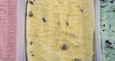 Top view of ice cream with different flavours in box Stock Footage 113635270