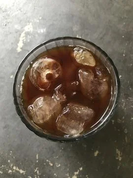 Top View Iced Black Coffee with Ice Cubes Stock Photos