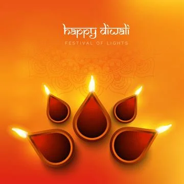 Top view of illuminated earthen lamp on glossy orange background for Happy .. Stock Illustration