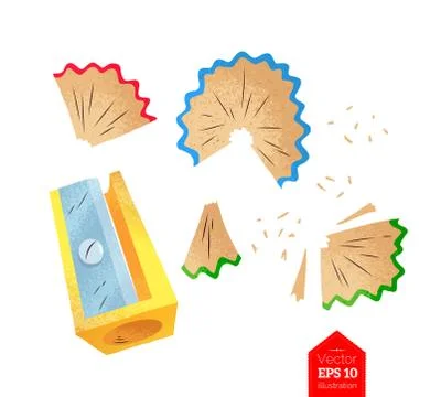 Top view illustration of sharpener and shavings Stock Illustration