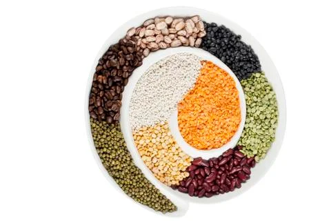 Top view image of assorted beans in circular bowl Stock Photos