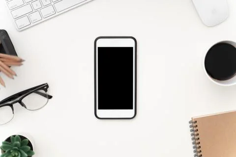 Top view image of blank screen mobile for mockup Stock Photos