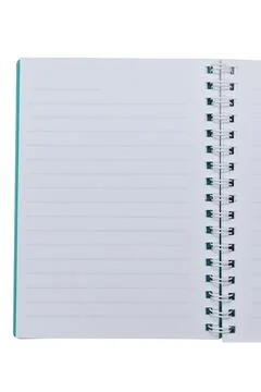 Top view image of open notebook with blank page, lined paper texture backgrou Stock Photos