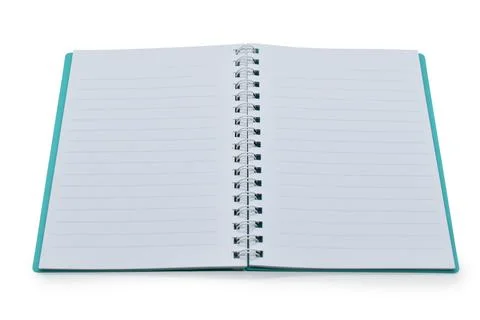 Top view image of open notebook with blank page, lined paper texture backgrou 스톡 사진