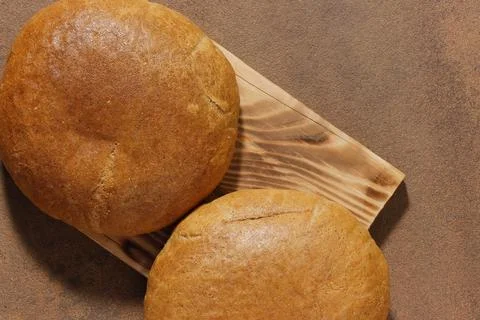 Top view image of two round loaves of bread. Stock Photos