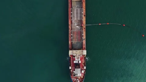 Top view of industrial dredging vessel in the sea Stock Footage 338187072