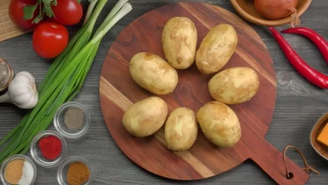 Top View of Ingredients for Baking Young Potatoes Stock Footage 314889989