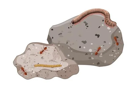 Top view of insect and millipede on stones leaf isolated Stock Illustration