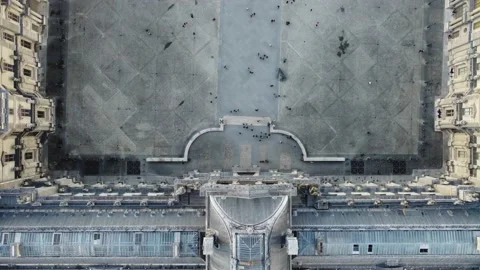 Top view of the interior area of the Louvre Museum in Paris. Stock Footage 188096266