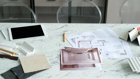 Top view of interior designer's workplace Stock-Footage 285576557