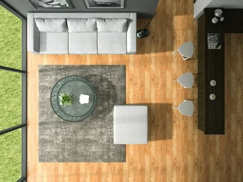 Top view of Interior modern design room l 3D rendering Stock Illustration