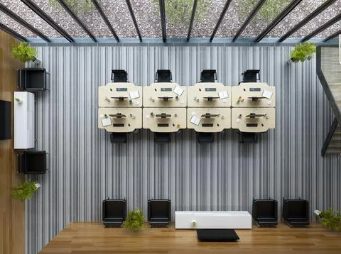 Top view Interior modern open space office 3D illustration Stock Illustration