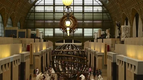 Top view of the interior of musee d'orsay impressionism museum in Paris Stock Footage 318984304